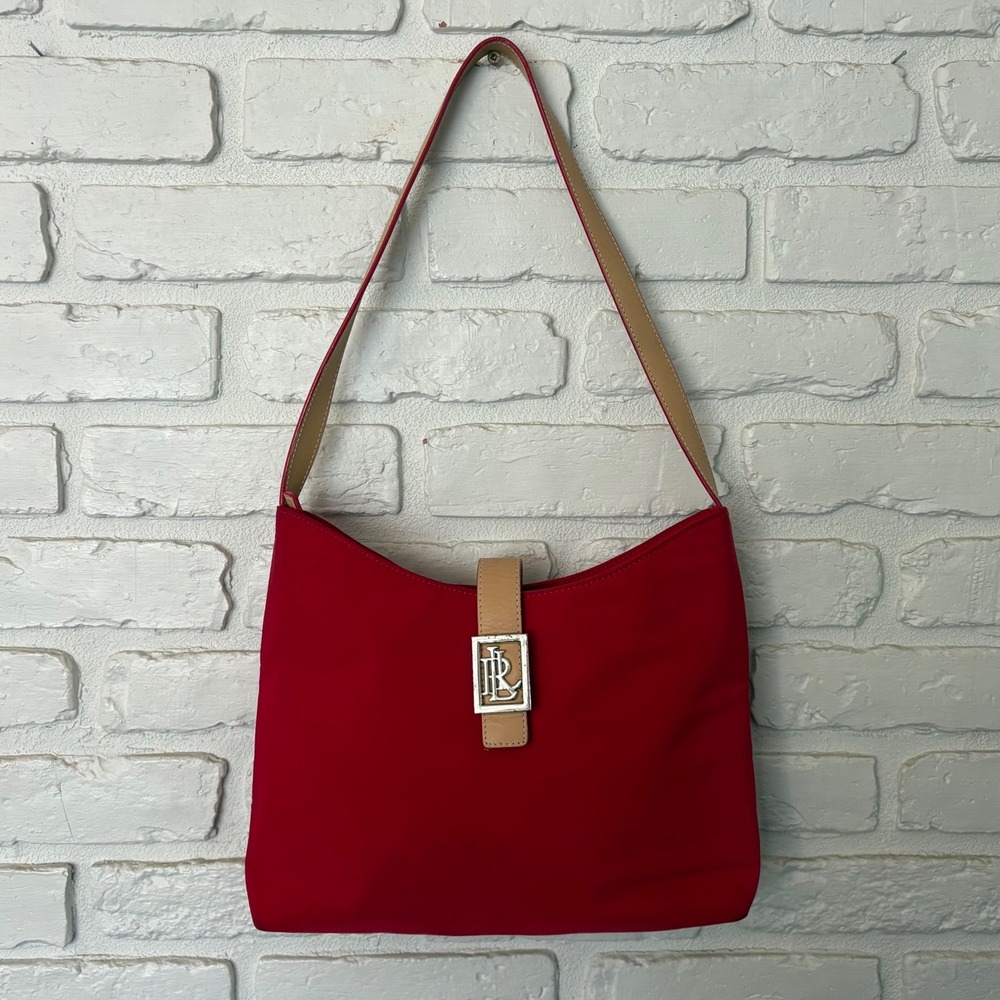 Ralph Lauren Vintage Y2K Red Nylong Leather Shoulder Bag - Picture 1 of 7